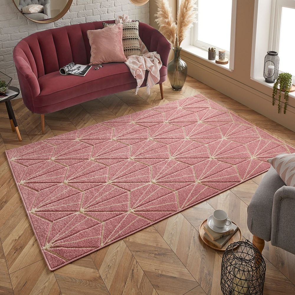 Portland 750 P Geometric Carved Rugs in Pink Cream